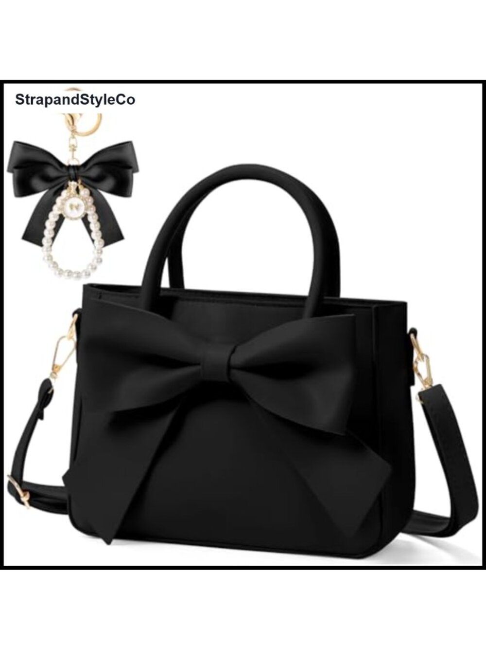 Cute Leather Crossbody Bag with Bow Charm Adjustable Strap Small Purse Gift